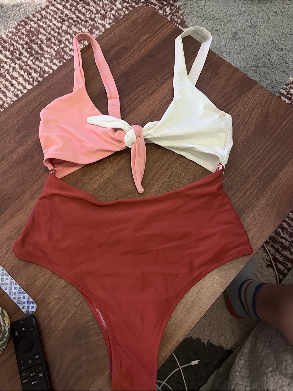 Colorblock Pink, White & Rust One Piece Swimsuit